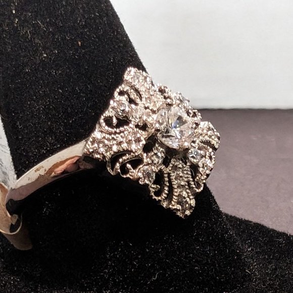 - Stunning Filigree Ring - Solid Sterling Silver and Clear CZ , Diamond ch… - Picture 7 of 9